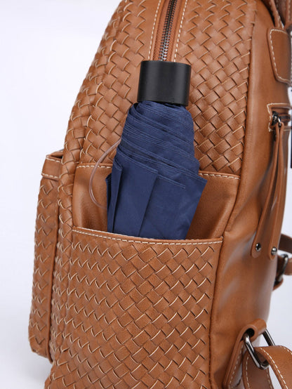 Brown Woven Backpack For Women