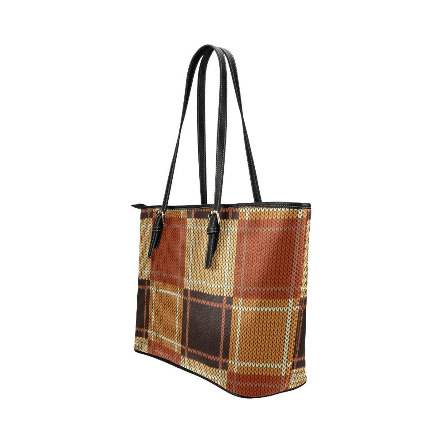 Brown Checker Double Handle Handbag