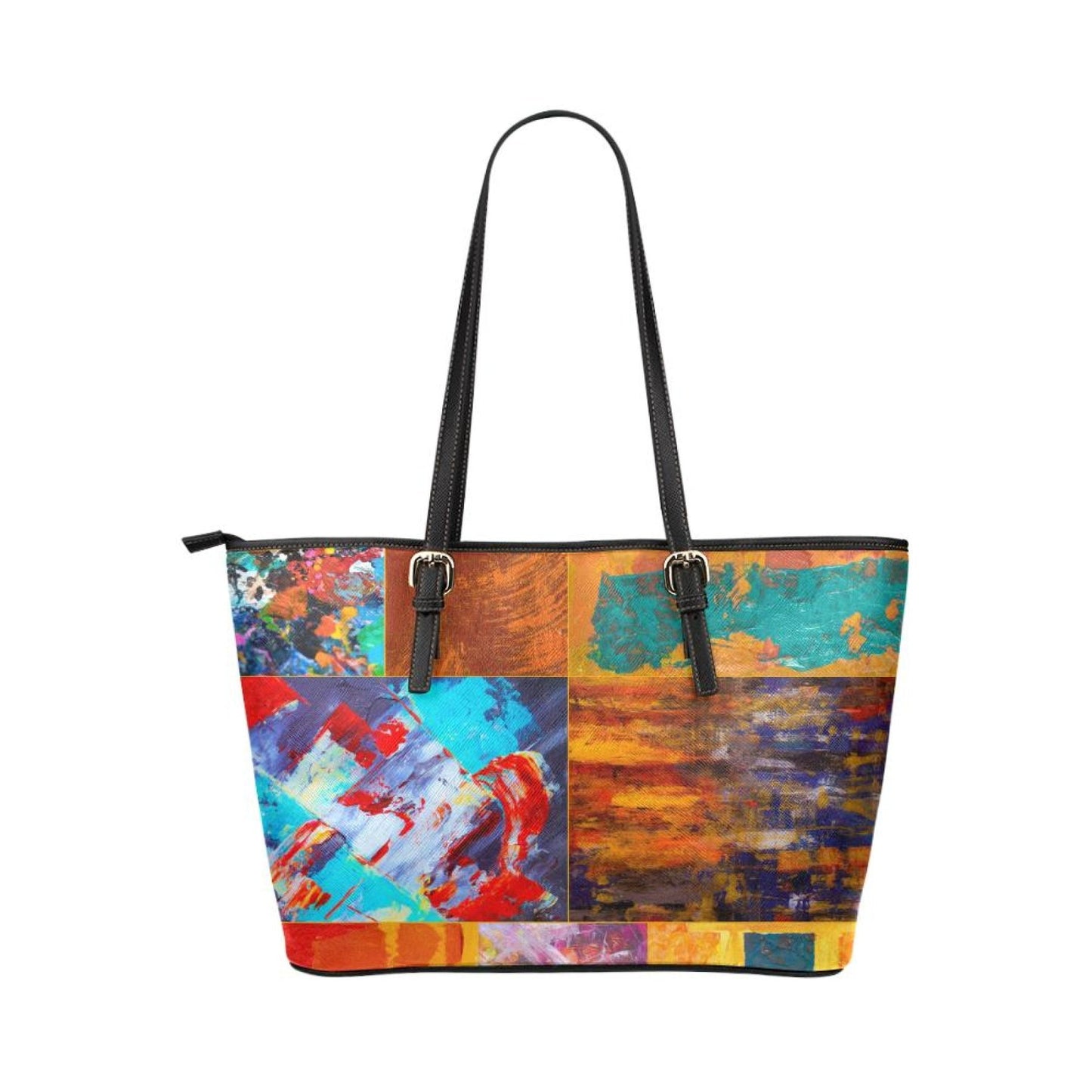 Abstract Mixed Color Style Large Leather Tote Bag